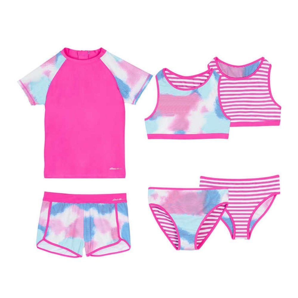 Medium 10/12, Girls' 4-Piece Reversible Swim Set